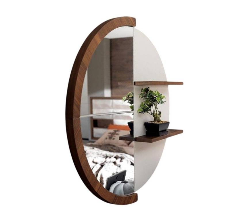 JVmoebel Spiegel Wandspiegel Spiegel mit Regalen Halbkreis Dekoratives Wohnzimmer Holz (1-St), Made in Europa von JVmoebel