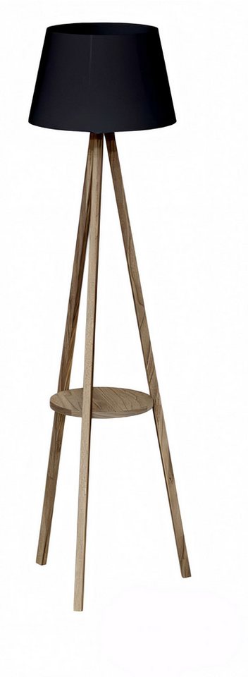 JVmoebel Stehlampe Stehlampe mit Regal aus Holz in Schwarz modern, Made in Europe von JVmoebel