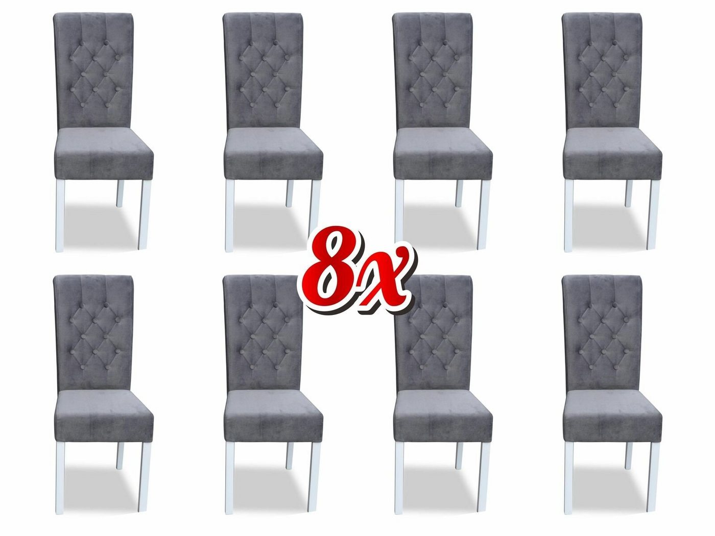 JVmoebel Stuhl, Chesterfield 8x Sessel Design Polster Stühle Stuhl Klassische Lehn Textil Holz von JVmoebel