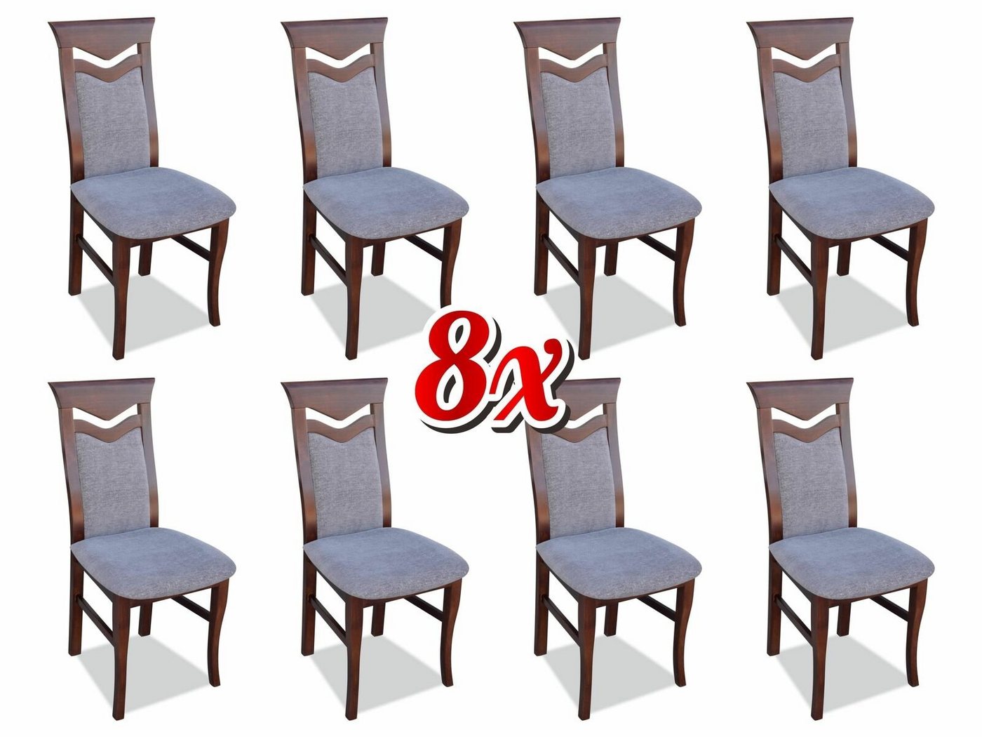 JVmoebel Stuhl, Designer Holz Polster Stühle Gastro Esszimmer Stoff Set 8x Sessel Textil Stuhl von JVmoebel