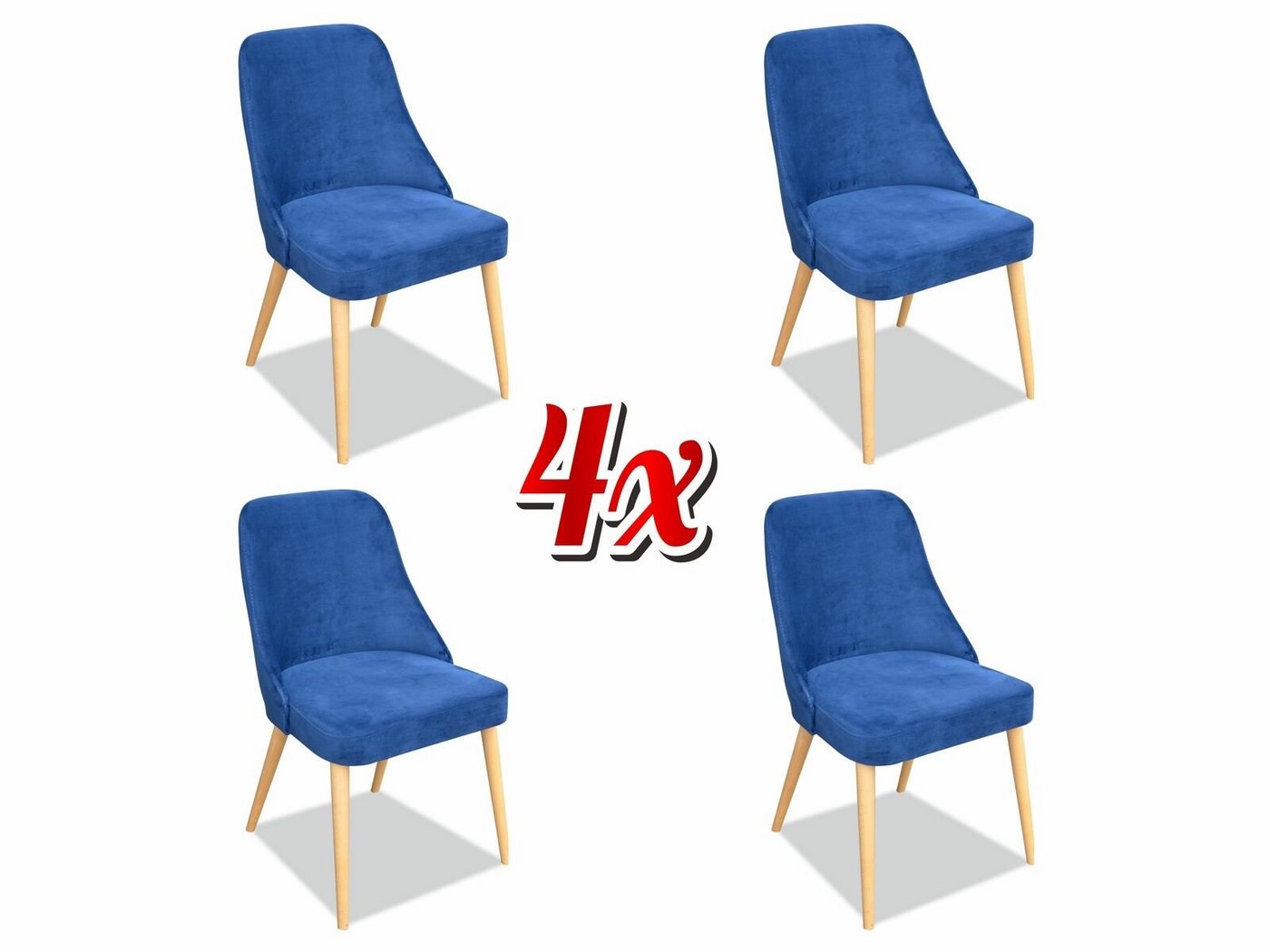 JVmoebel Stuhl, Elegant Modern Stuhl Holz Ess Zimmer Möbel Set 4x Stuhl Luxus Neu Blau Neu von JVmoebel