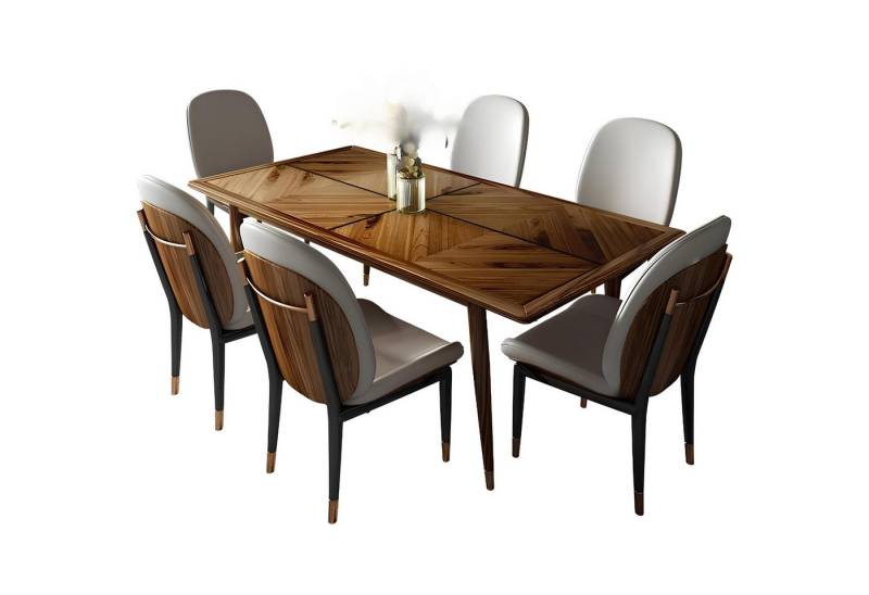 JVmoebel Esszimmerstuhl Designer Esstischgruppe mit 6 Lederstuhl-Möbeln, Made in Europa JVmoebel Esszimmerstuhl Designer Esstischgruppe mit 6 Lederstuhl-Möbeln, Made in Europa von JVmoebel