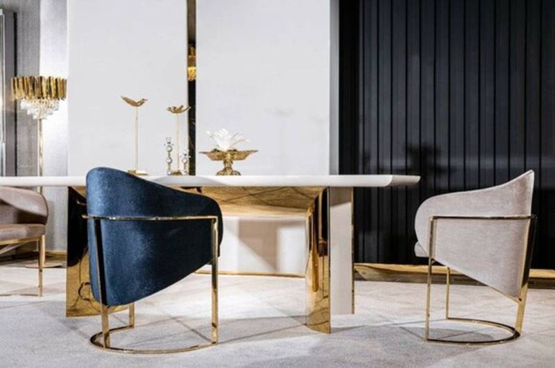 JVmoebel Armlehnstuhl Esszimmer Stuhl Luxus stuhl Metall mit Textil Neu Stühle Stil Modern, Made in Europa von JVmoebel