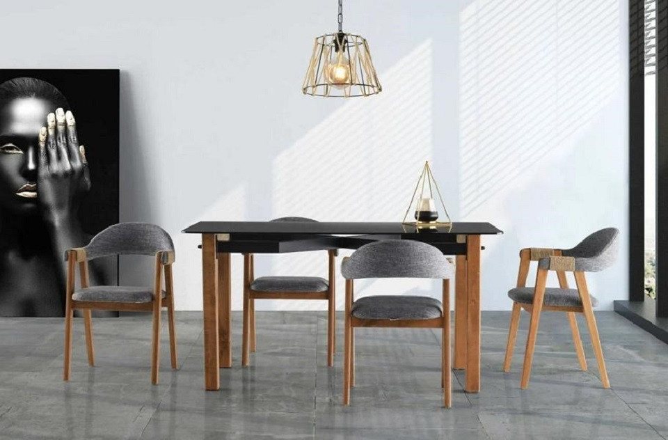 JVmoebel Essgruppe Komplette Esszimmer Tisch Essecke Esstisch Stühle 5tlg Grau Glastisch, (5-tlg), Made in Europa von JVmoebel
