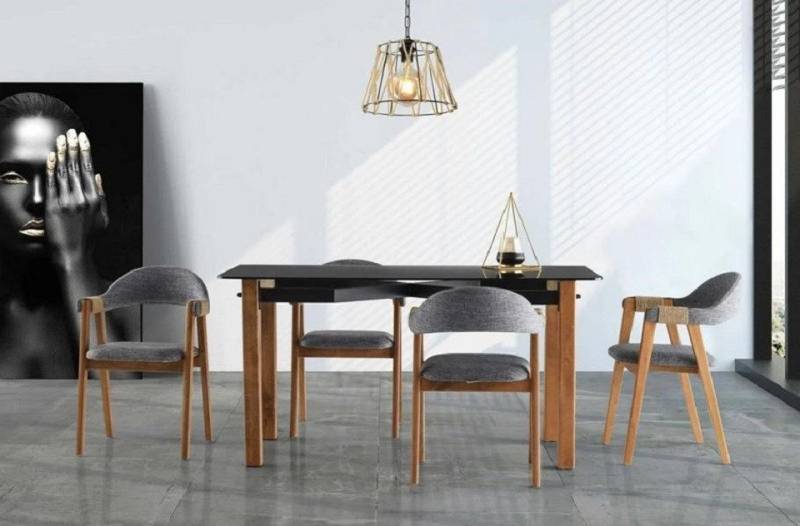 JVmoebel Essgruppe Komplette Esszimmer Tisch Essecke Esstisch Stühle 5tlg Grau Glastisch, (5-tlg), Made in Europa von JVmoebel
