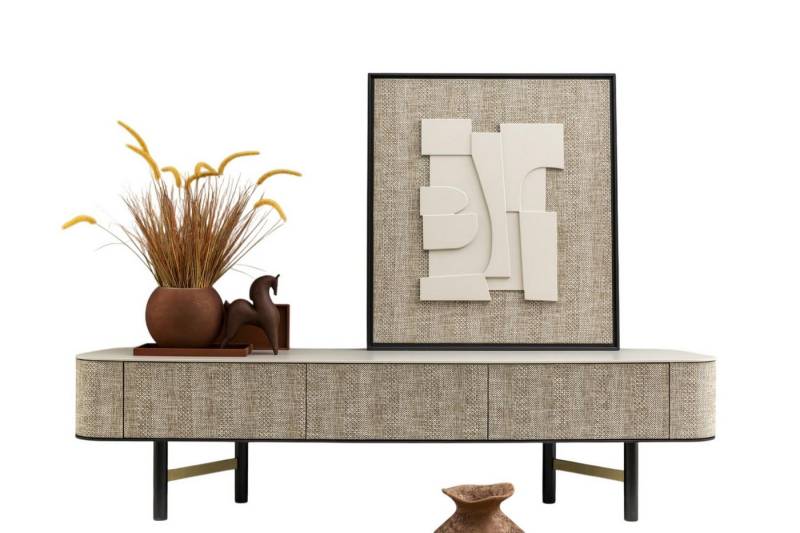 JVmoebel TV-Schrank Eleganter Beiger Holz TV-Ständer mit Kunstbild im modernen Stil (2-St., TV-Ständer, Bild) Made in Europe von JVmoebel