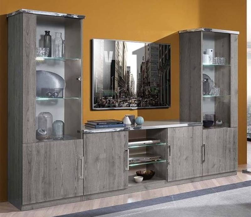 JVmoebel Wohnzimmer-Set Moderne Wohnwand Wohnzimmer Wand Schrank Vitrine tv Fernseher Anrichte, (3tlg. Wohnzimmer Set(TV-Ständer + 2x Vitrinen), Made in Europa von JVmoebel