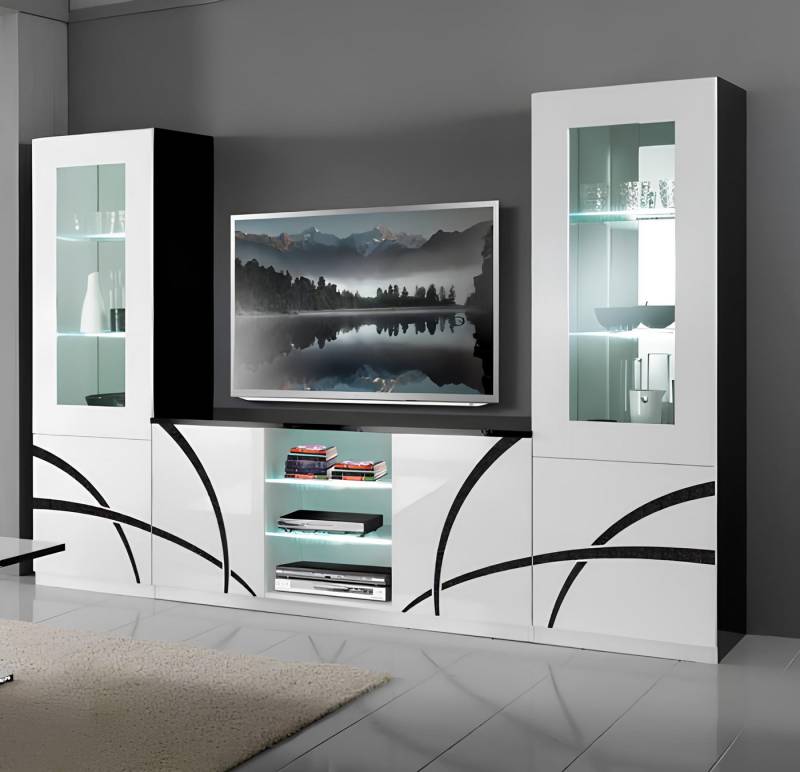 JVmoebel TV-Wand Moderne Wohnzimmer Wand Schrank Vitrine tv Fernseher Anrichte Wohnwand, (3tlg. Wohnzimmer Set(TV-Ständer + 2x Vitrinen), Made in Europa von JVmoebel