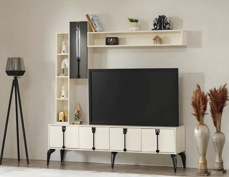 JVmoebel TV-Wand Wohnwand TV Ständer Regal Wohnzimmer Set 4tlg Holzmöbel Modern, (4tlg Wohnzimmer Set (TV Ständer + Wandschrank + Wandregal + Regal), Made in Europa von JVmoebel