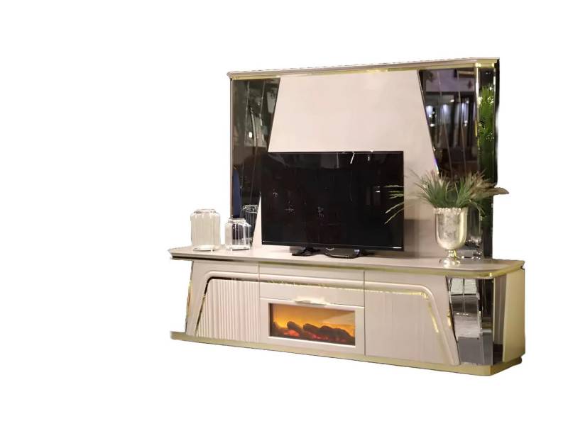 JVmoebel Wohnwand TV Wand Holz Modern Stil Wohnzimmer Möbel tv Ständer Luxus Design, (TV-Ständer + TV-Rahmen), Made in Europa von JVmoebel
