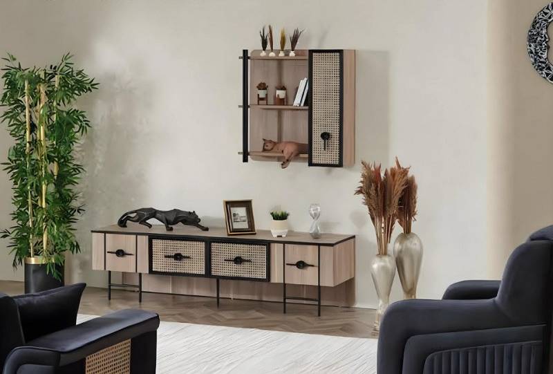 JVmoebel TV-Schrank Wohnzimmer TV Ständer Holzmöbel Wandschrank Modern Luxus Wohnwand (2tlg Wohnzimmer Set (TV Ständer + Wandschrank) Made in Europa von JVmoebel