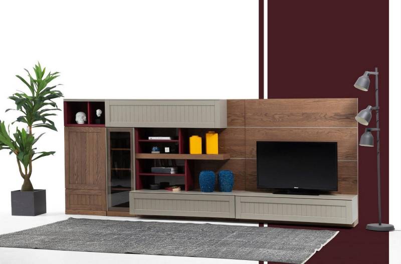 JVmoebel Wohnwand Moderner Holz TV Lowboard Vitrine Braun für Wohnzimmer Möbel, (1-St., Wohnwand), Made in Europa von JVmoebel