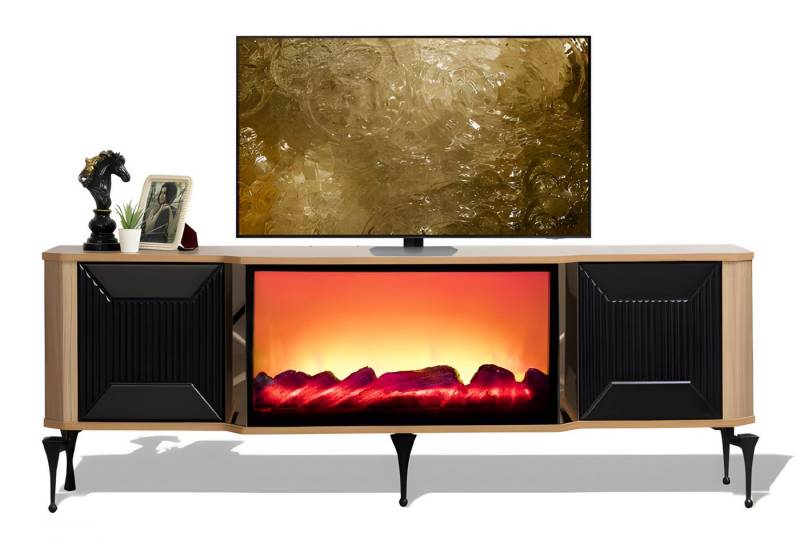 JVmoebel TV-Wand Moderner TV-Kaminunterschrank mit LED-Beleuchtung und Push-Open-Türen, Made in Europe von JVmoebel