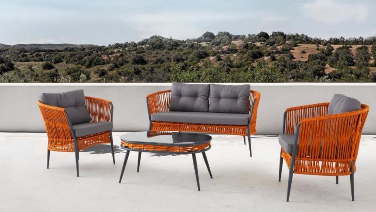 JVmoebel Terrasse Orange Garten Sitzmöbel Sofagarnitur Zweisitzer Sessel Couchtisch Set, Made in Europe von JVmoebel