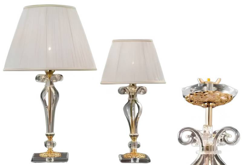 JVmoebel Tischleuchte Weiß Tischleuchte Leuchten Kristall Lampen Antik Stil Leuchte, Leuchtmittel wechselbar, Made in Europa von JVmoebel