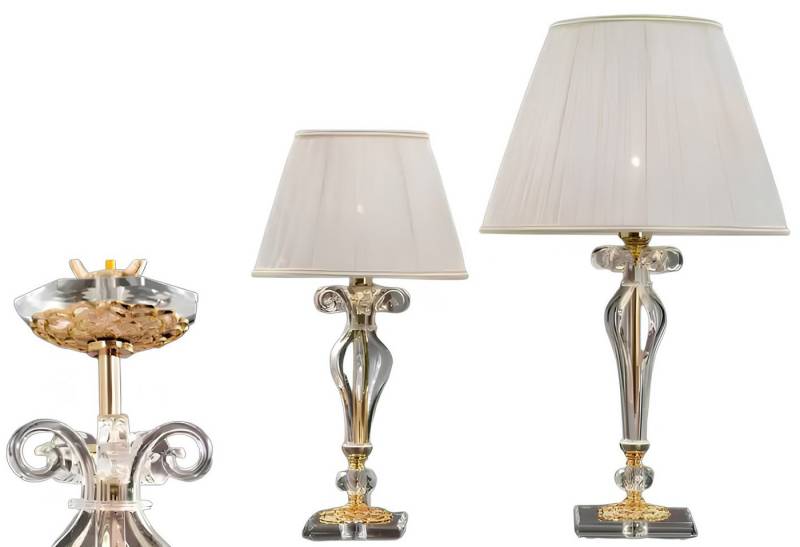 JVmoebel Tischleuchte Weiß Tischleuchte Leuchten Kristall Lampen Antik Stil Leuchte, Leuchtmittel wechselbar, Made in Europa von JVmoebel