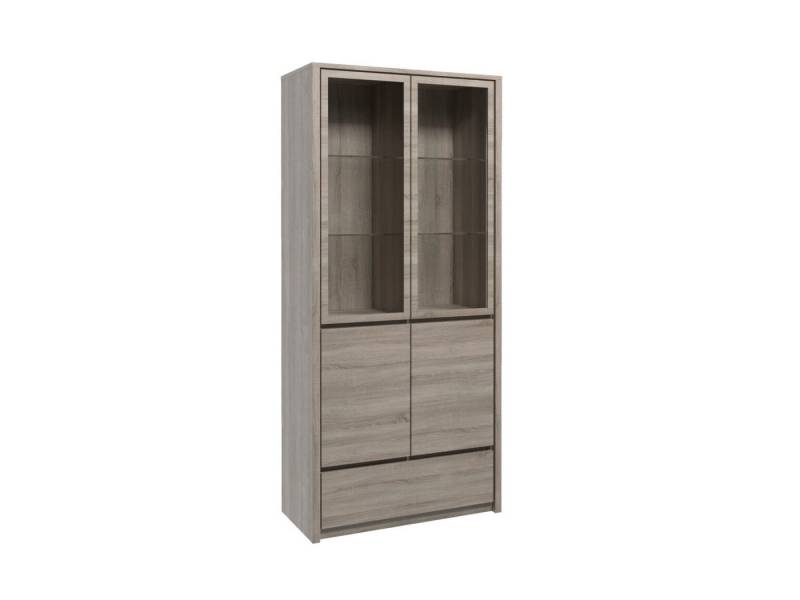 JVmoebel Vitrine Grau Vitrinenschrank Buffetschrank aus Holz & Glas mit Schublade (1-St) Made in Europe von JVmoebel