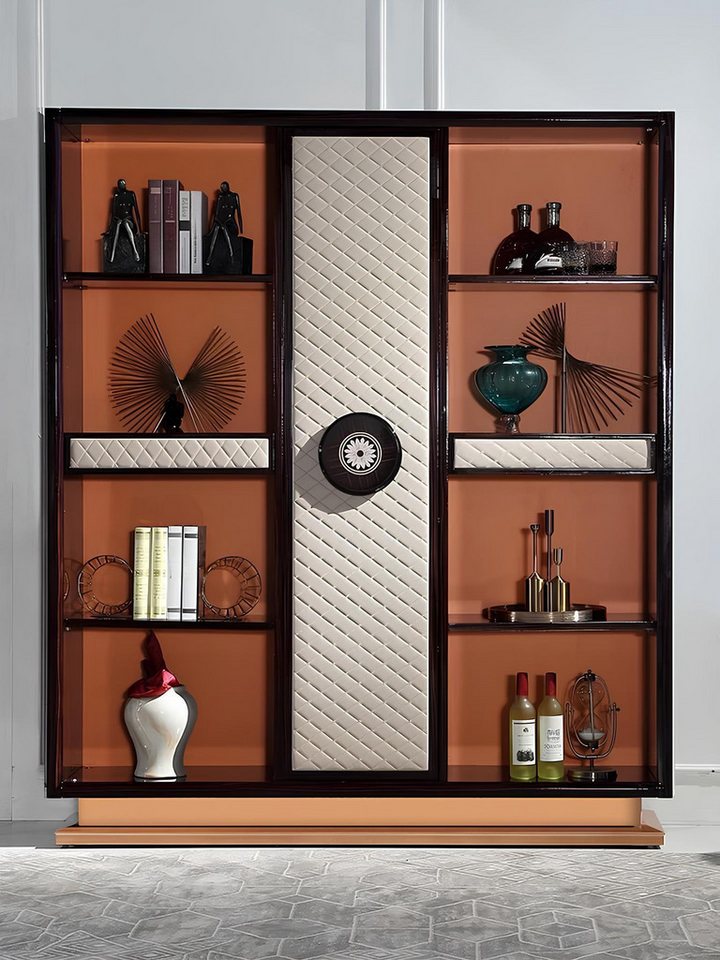 JVmoebel Vitrine Holz-Leder Schrank für Bücher im Wohn- und Arbeitszimmer, Schwarz Made in Europa JVmoebel Vitrine Holz-Leder Schrank für Bücher im Wohn- und Arbeitszimmer, Schwarz Made in Europa von JVmoebel