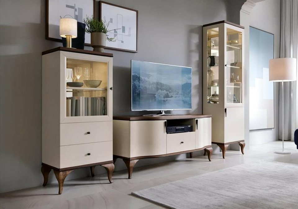 JVmoebel Vitrine Luxuriöses Wohnzimmermöbel Set 2x Vitrinen + TV-Lowboard Stilvoller (3tlg Wohnzimmer Set (2x Vitrinen + TV-Lowboard) Made in Europa von JVmoebel