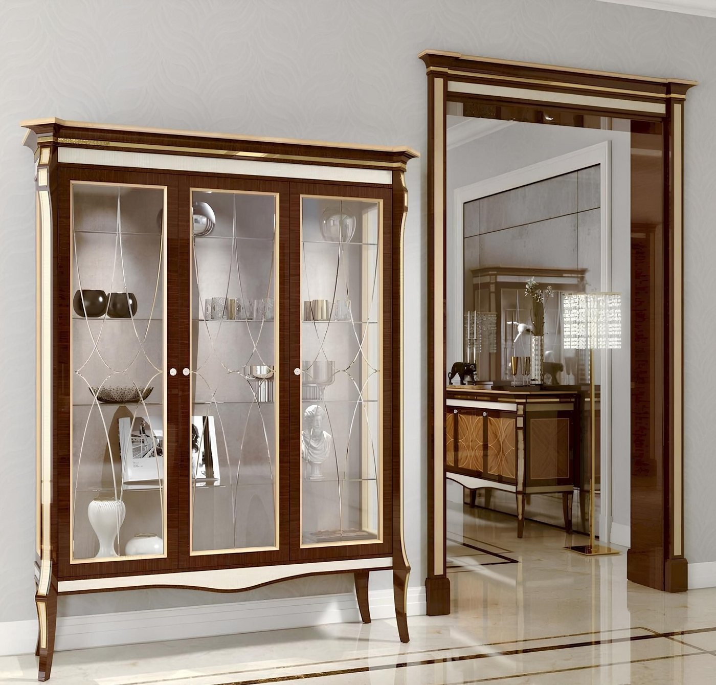 JVmoebel Vitrine Schrank Wohnzimmer Holz Braun mit Türen für modernen Stil (Vitrine) Made in Europa von JVmoebel