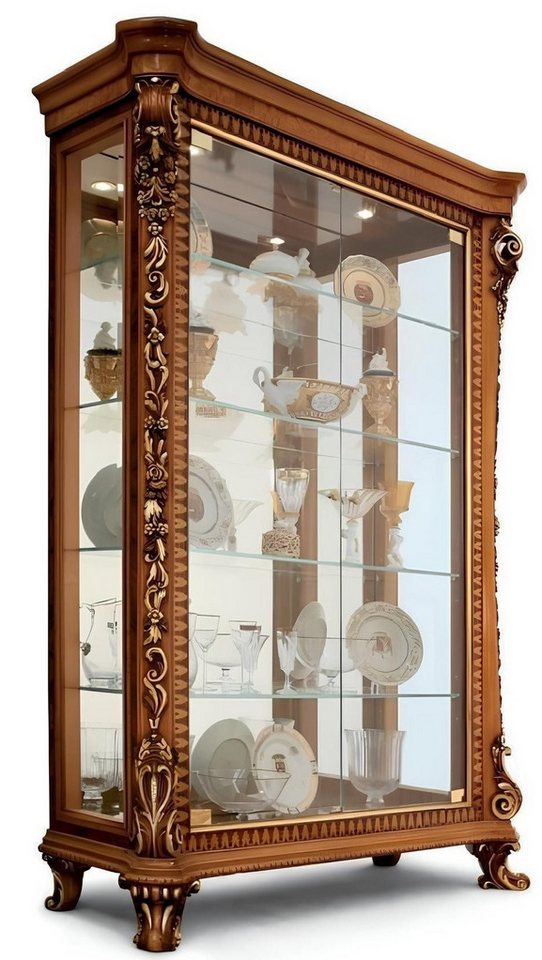 JVmoebel Glasvitrine Luxus Vitrine Schränke Vitrinen Holz Glasschrank Braun Barock (Vitrine) Made in Europa von JVmoebel