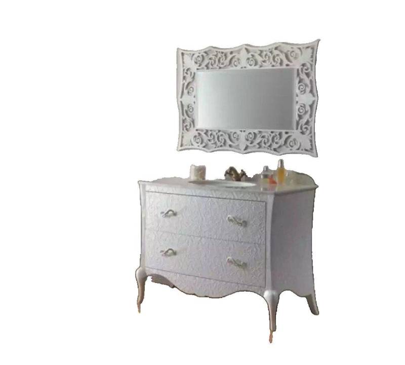 JVmoebel Waschbeckenschrank Badmöbel Waschbecken Kommode Spiegel Unterschrank Badezimmer (2-St., 1x Kommode mit Waschbecken + 1x Spiegel) Made in Europa von JVmoebel