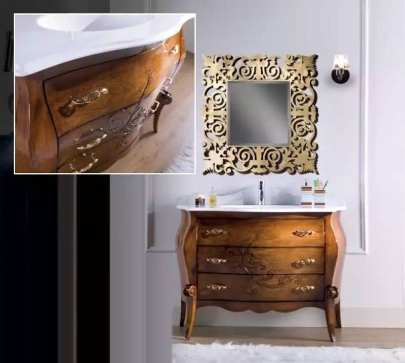 JVmoebel Waschbeckenschrank Waschtisch Set Italienischer Stil für Ihr Badezimmer (2-St., 1x Kommode mit Waschbecken + 1x Spiegel) Made in Europa von JVmoebel