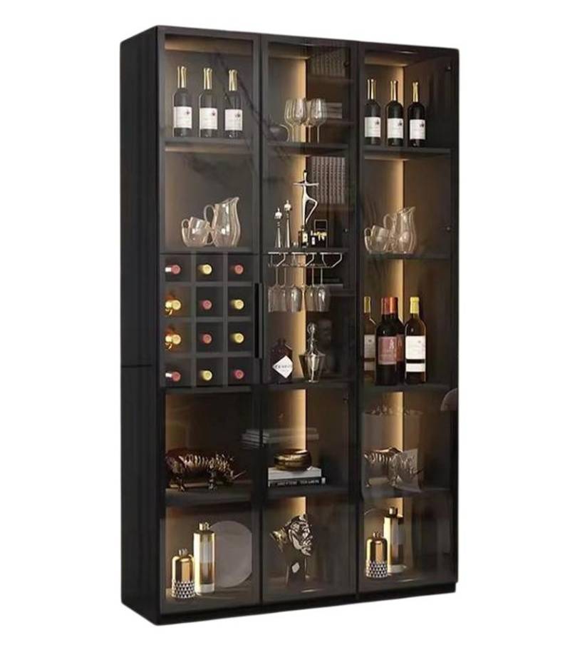 JVmoebel Weinschrank Schwarze Weinvitrine aus Aluminium, Glas & Massivholz - Weinmöbel (1-St) Made in Europe von JVmoebel