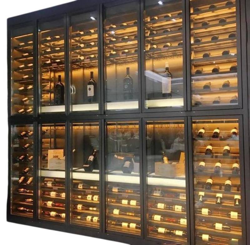 JVmoebel Weinschrank Schwarzer Weinschrank aus Edelstahl & Glas – Weinkühlschrank & Ständer (1-St) Made in Europe von JVmoebel