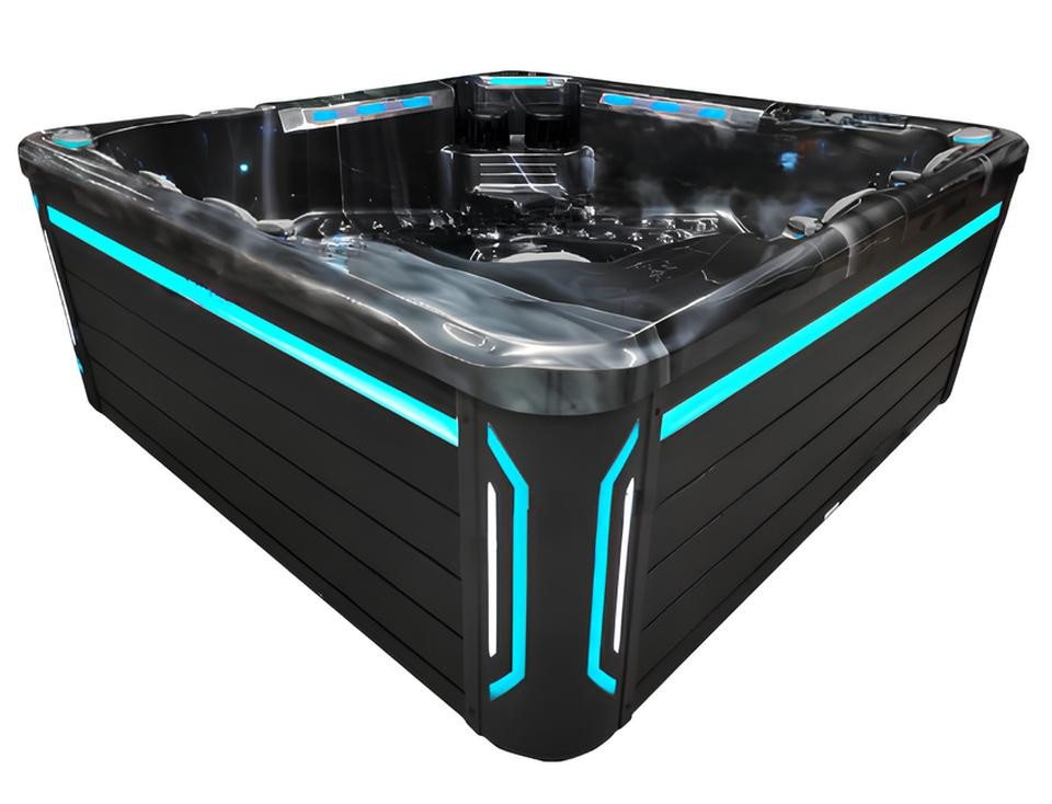 JVmoebel Whirlpool-Badewanne Schwarzer Outdoor-Spa Hot Tub 220x220cm Acryl Whirlpool Relaxpool, Made in Europe von JVmoebel