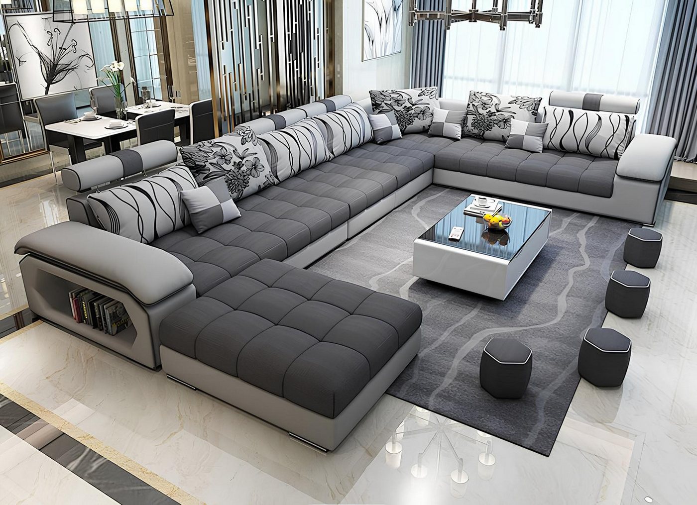 JVmoebel Wohnlandschaft Designer Textil Sofa Couch Polster U Form für modernes Wohnen, Made in Europa JVmoebel Wohnlandschaft Designer Textil Sofa Couch Polster U Form für modernes Wohnen, Made in Europa von JVmoebel