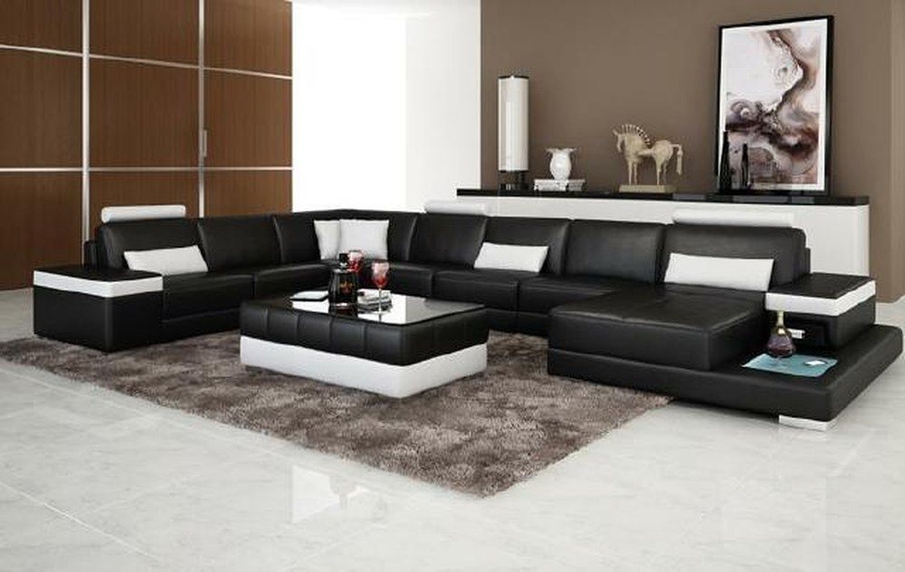 JVmoebel Wohnlandschaft Eckcouch U-Form Polsterung Big Sofa aus Leder in Schwarz, Made in Europa JVmoebel Wohnlandschaft Eckcouch U-Form Polsterung Big Sofa aus Leder in Schwarz, Made in Europa von JVmoebel