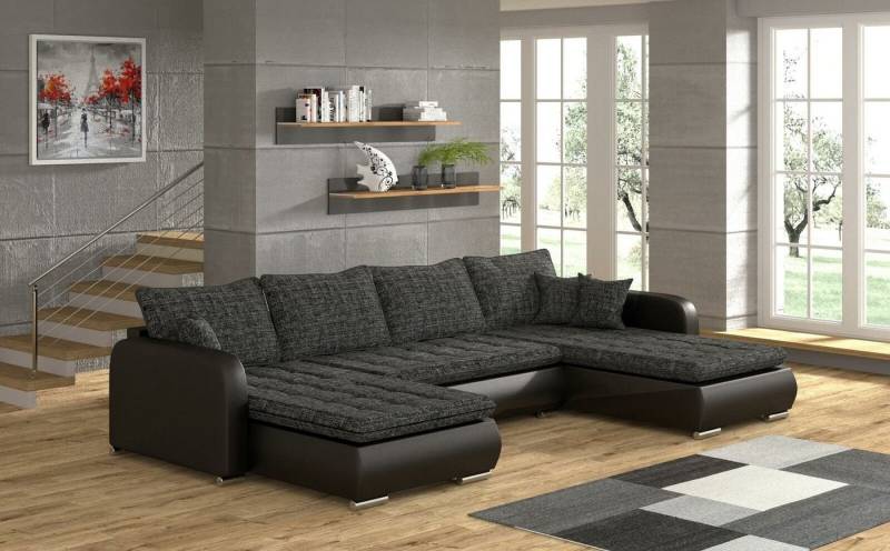 JVmoebel Wohnlandschaft Ecksofa U-form Bettfunktion Couch Leder Textil Wohnlandschaft Schwarz, Made in Europa JVmoebel Wohnlandschaft Ecksofa U-form Bettfunktion Couch Leder Textil Wohnlandschaft Schwarz, Made in Europa von JVmoebel