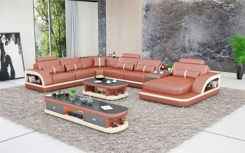 JVmoebel Wohnlandschaft Großes Ecksofa Wohnbereich XXL Sofa U-förmiges Ledersofa, Made in Europa von JVmoebel