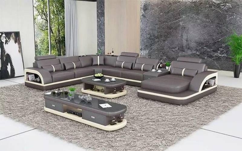 JVmoebel Wohnlandschaft Großes Ecksofa Wohnbereich XXL Sofa U-förmiges Ledersofa, Made in Europa von JVmoebel