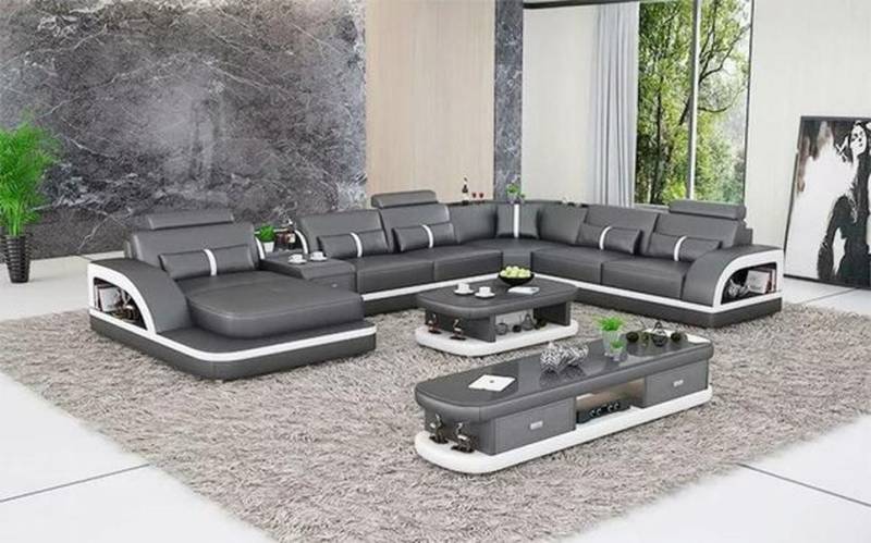 JVmoebel Wohnlandschaft Großes Ecksofa Wohnbereich XXL Sofa U-förmiges Ledersofa, Made in Europa von JVmoebel