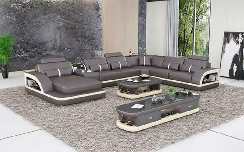 JVmoebel Wohnlandschaft Großes Ecksofa Wohnbereich XXL Sofa U-förmiges Ledersofa, Made in Europa von JVmoebel