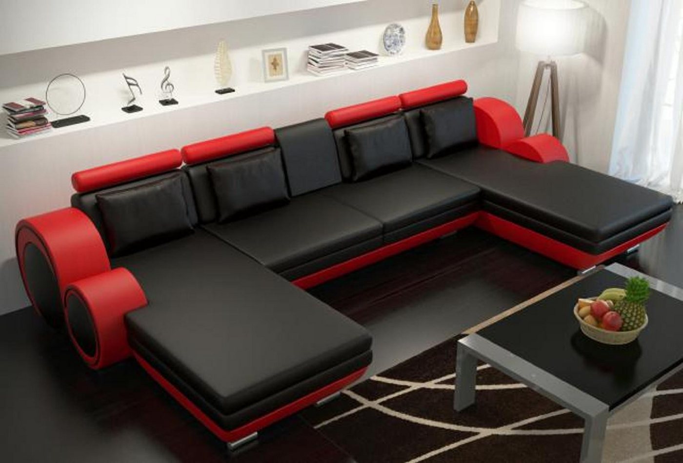 JVmoebel Wohnlandschaft Ledersofa Berlin U-Form + USB Lederecksofa Ledereckcouch Sofa Garnitur, Made in Europa von JVmoebel