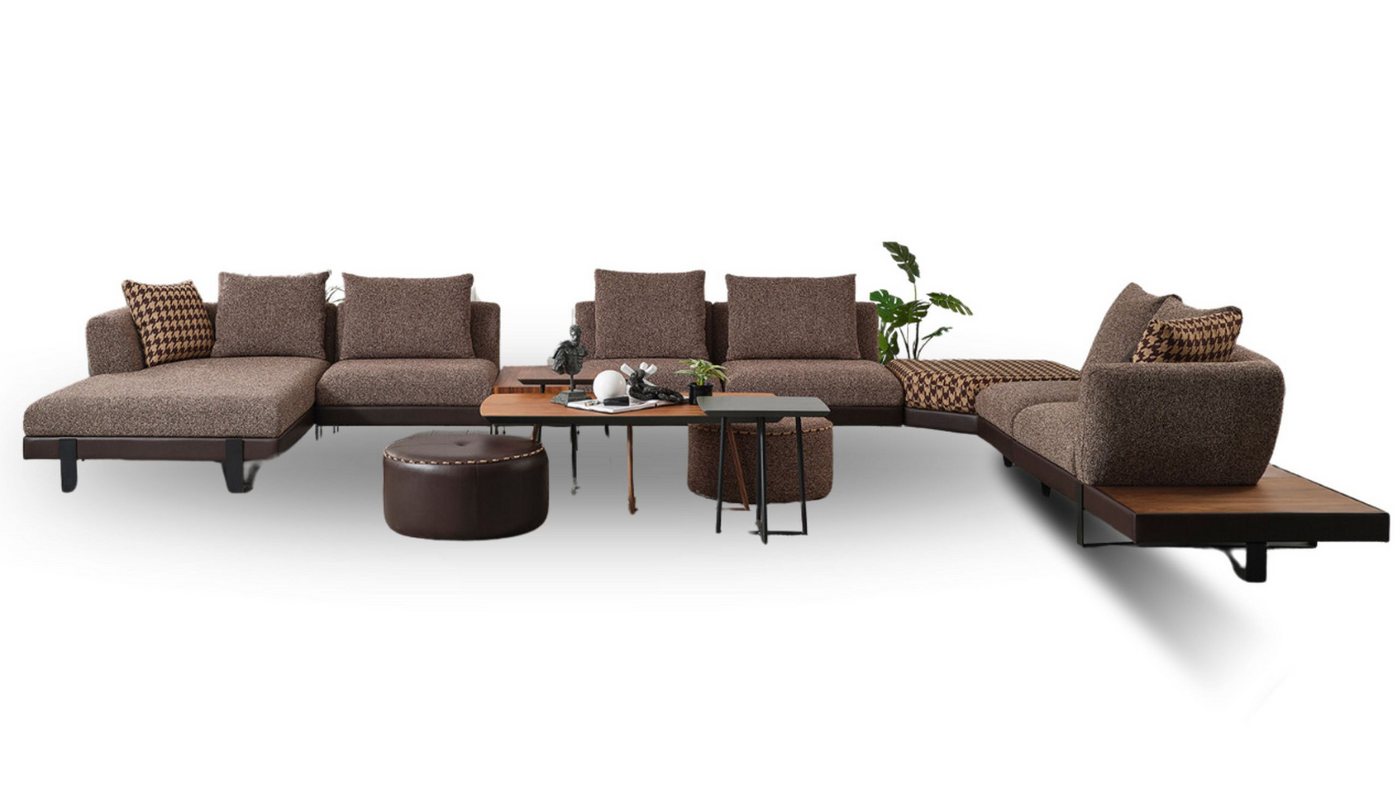 JVmoebel Wohnzimmer-Set Luxuriöses Wohnzimmer Set Polster U-Form Ecksofa 2x Hocker Couchtisch, (7-St., Ecksofa U Form/sessel/2x Hocker/couchtisch/2x Beistelltische), Made in Europa von JVmoebel