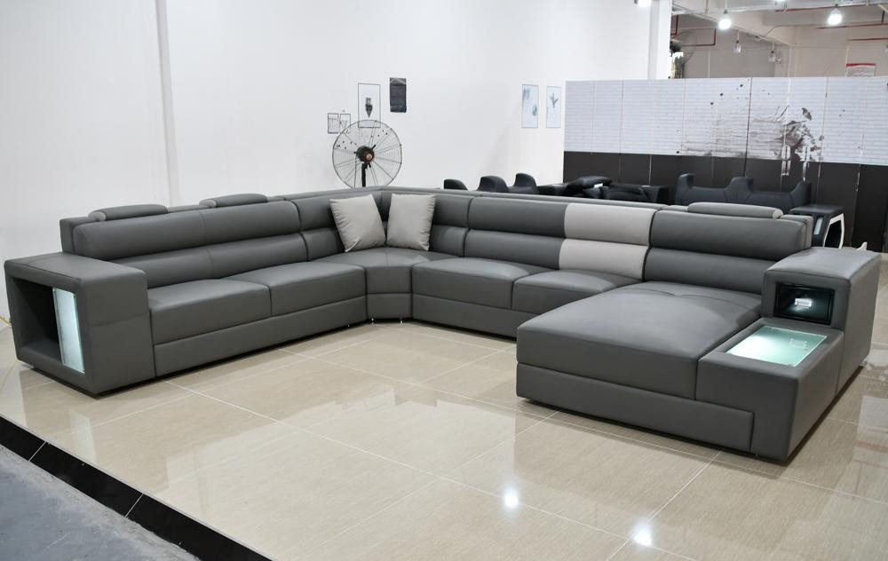JVmoebel Wohnlandschaft Moderne graue Leder U-Form Sofas für Ihr Wohnzimmer, Made in Europa JVmoebel Wohnlandschaft Moderne graue Leder U-Form Sofas für Ihr Wohnzimmer, Made in Europa von JVmoebel