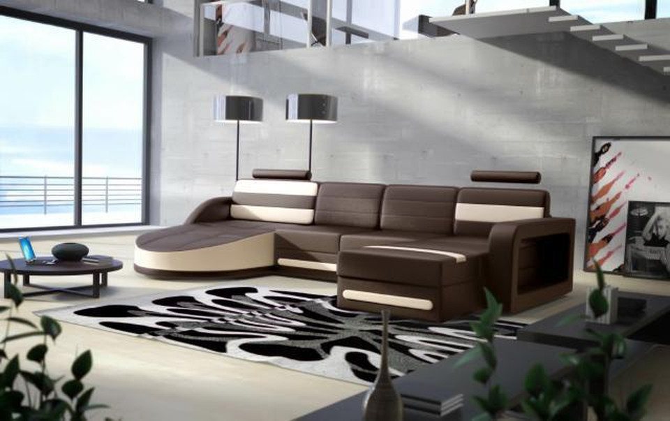 JVmoebel Wohnlandschaft WOHNLANDSCHAFT LEDERSOFA XXL ECKSOFA + USB GARNITUR DESIGN ECKCOUCH, Made in Europa von JVmoebel