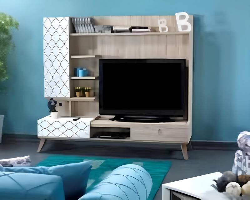 JVmoebel Wohnwand Beige Wohnwand tv Wand Vitrine Fernseher Regal Schrank, (1-St., Wohnwand), Made in Europa von JVmoebel