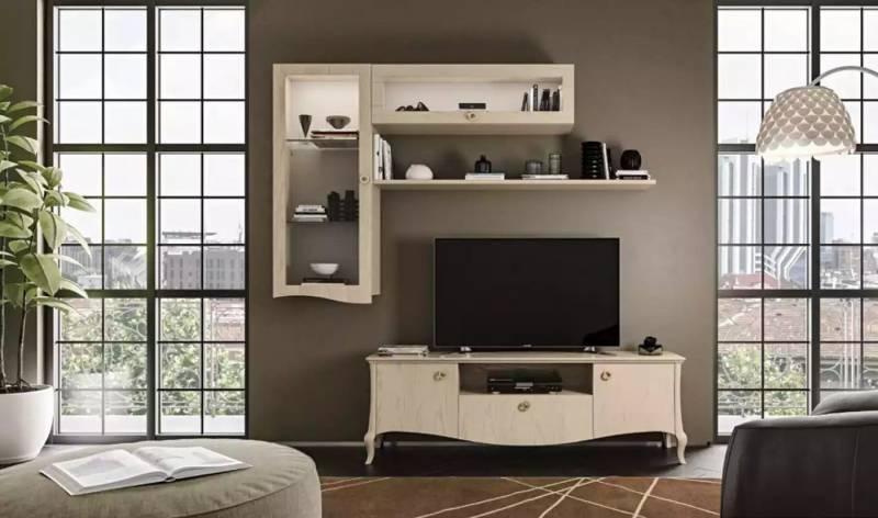 JVmoebel Wohnwand Beige Wohnzimmer Ständer mit Lowboard und Wandregalen Neu, (2-St., Wohnwand), Made in Europa von JVmoebel