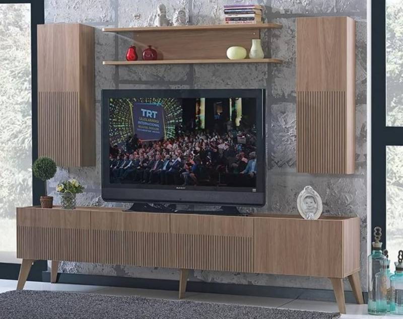 JVmoebel Wohnwand Braun Modern Wohnwand tv Wand Regal Fernseher Vitrine, (4-St., 4tlg Wohnzimmer Set (TV Ständer + 2x Wandschrank + Wandregal), Made in Europa von JVmoebel