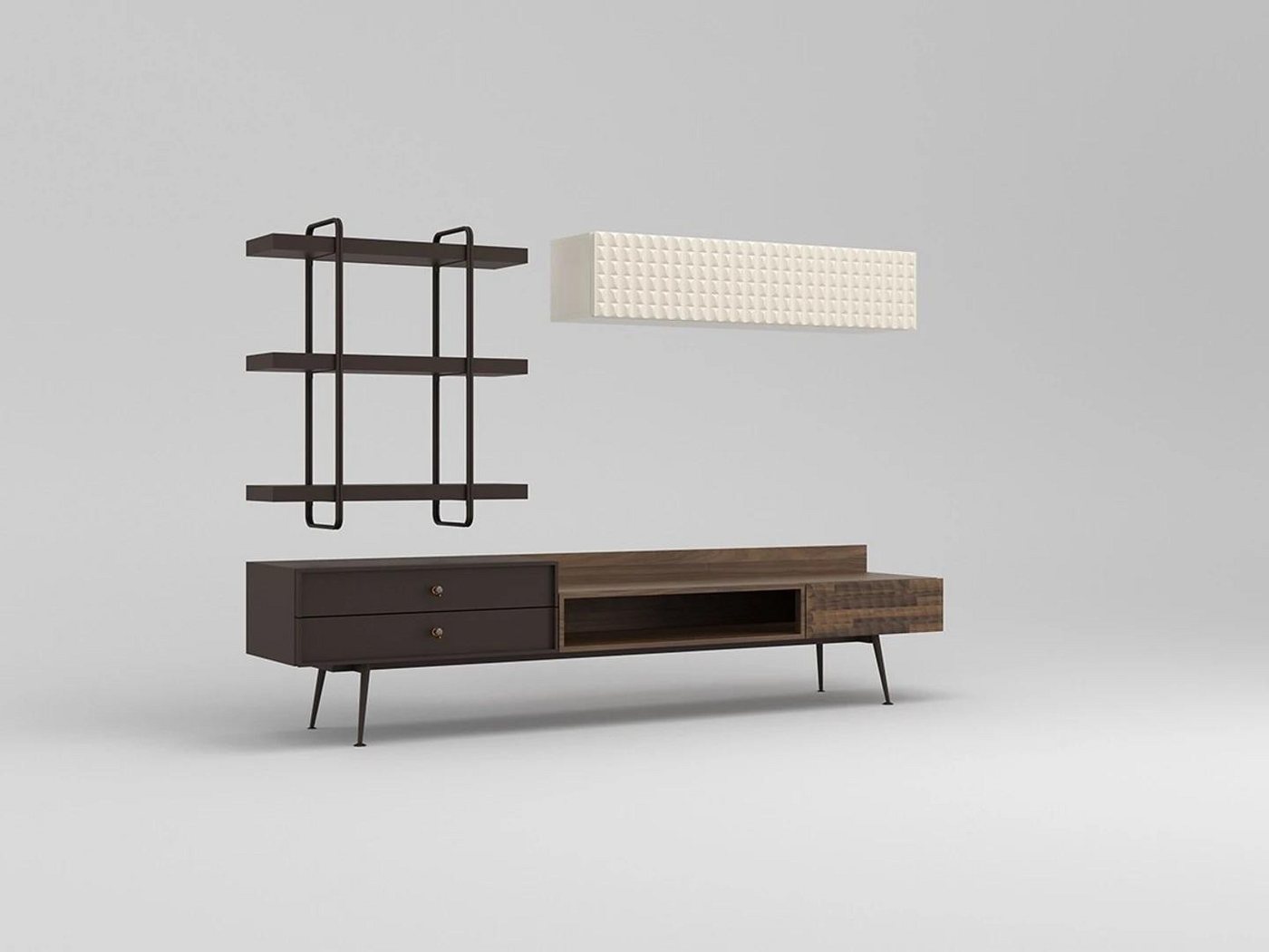 JVmoebel Wohnwand Braun Wohnwand mit Wandschrank und TV-Ständer Komplettset, (3-St., 1x Wohnwand), Made in Europa von JVmoebel