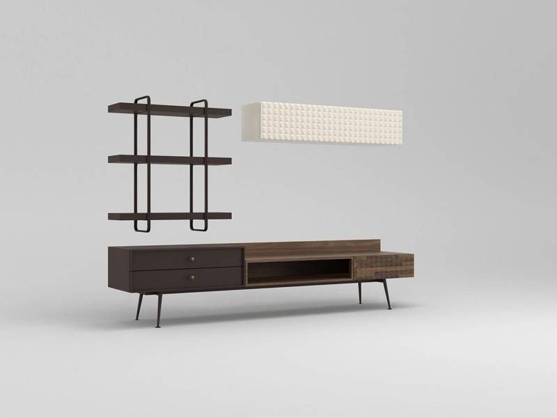 JVmoebel Wohnwand Braun Wohnwand mit Wandschrank und TV-Ständer Komplettset, (3-St., 1x Wohnwand), Made in Europa von JVmoebel