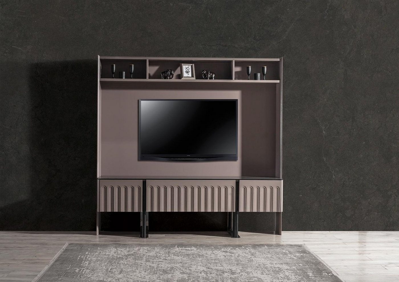 JVmoebel Wohnwand Braune Designer-Wohnwand aus Holz für Ihr Wohnzimmer, (1-St., Wohnwand), Made in Europa von JVmoebel