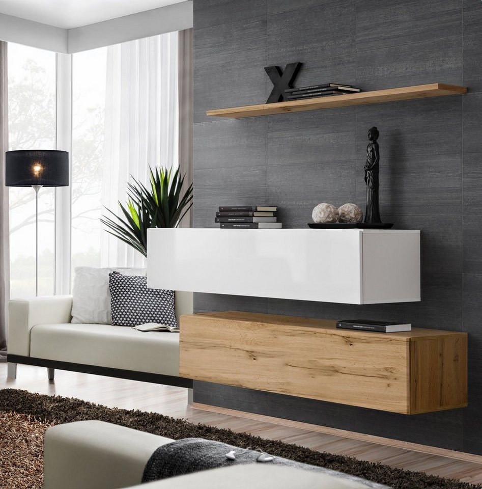 JVmoebel Wohnwand Braune Designer Wohnwand mit 2 Wandschränken - Möbelset für Wohnzimmer, (3-St., Nur 2x Wandschrank + Wandregal), Made in Europa von JVmoebel