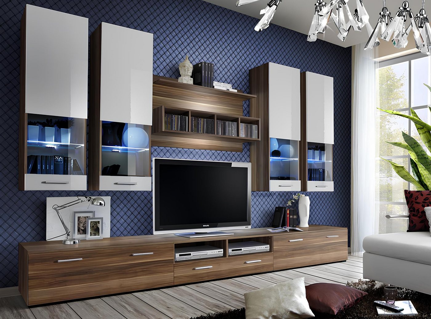 JVmoebel Wohnwand Designer Lowboard Luxus TV Rack Modernes Wandregal für Wohnräume, (8-St., 3x TV-Ständer/Wandregal/4x Wandschrank), Made in Europa von JVmoebel