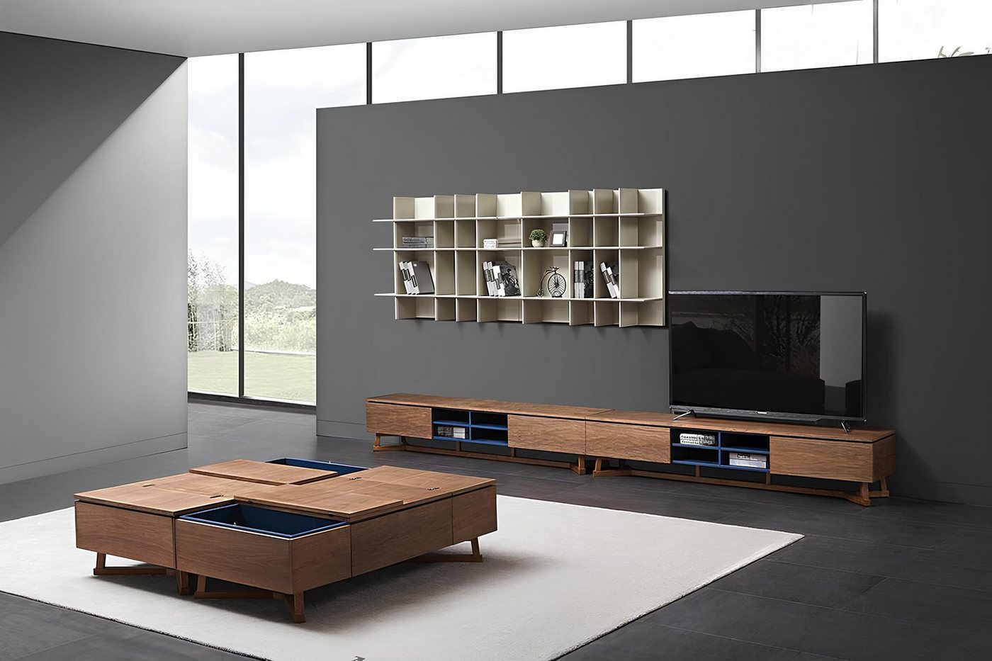 JVmoebel Wohnwand Designer Möbelstück Set für das Wohnzimmer, (2x Sideboard + 2x Wandregal + 2x Couchtisch), Made in Europa von JVmoebel